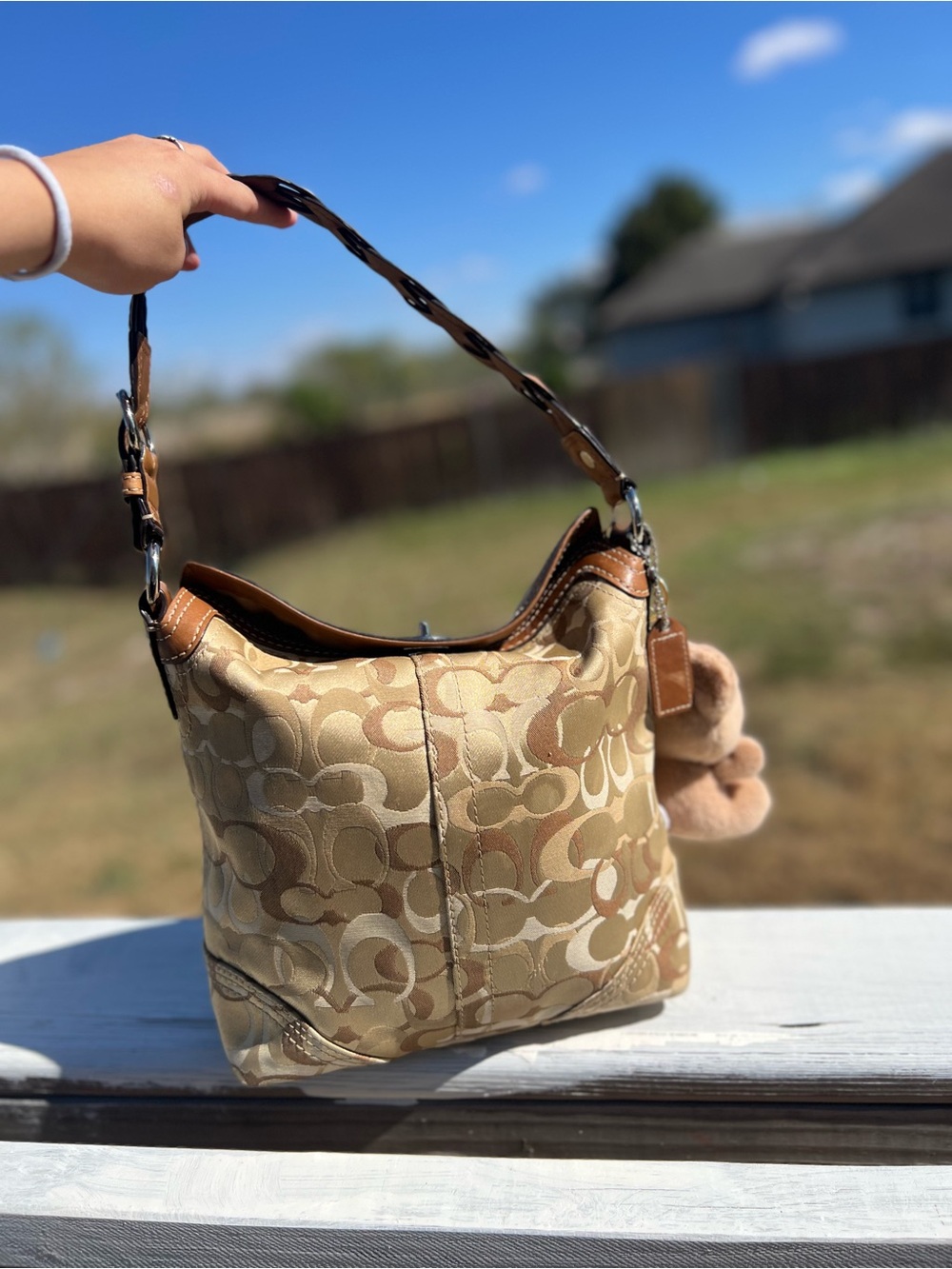 Coach Khaki Signature Canvas Hobo with Saddle Trim - Picture 2 of 6